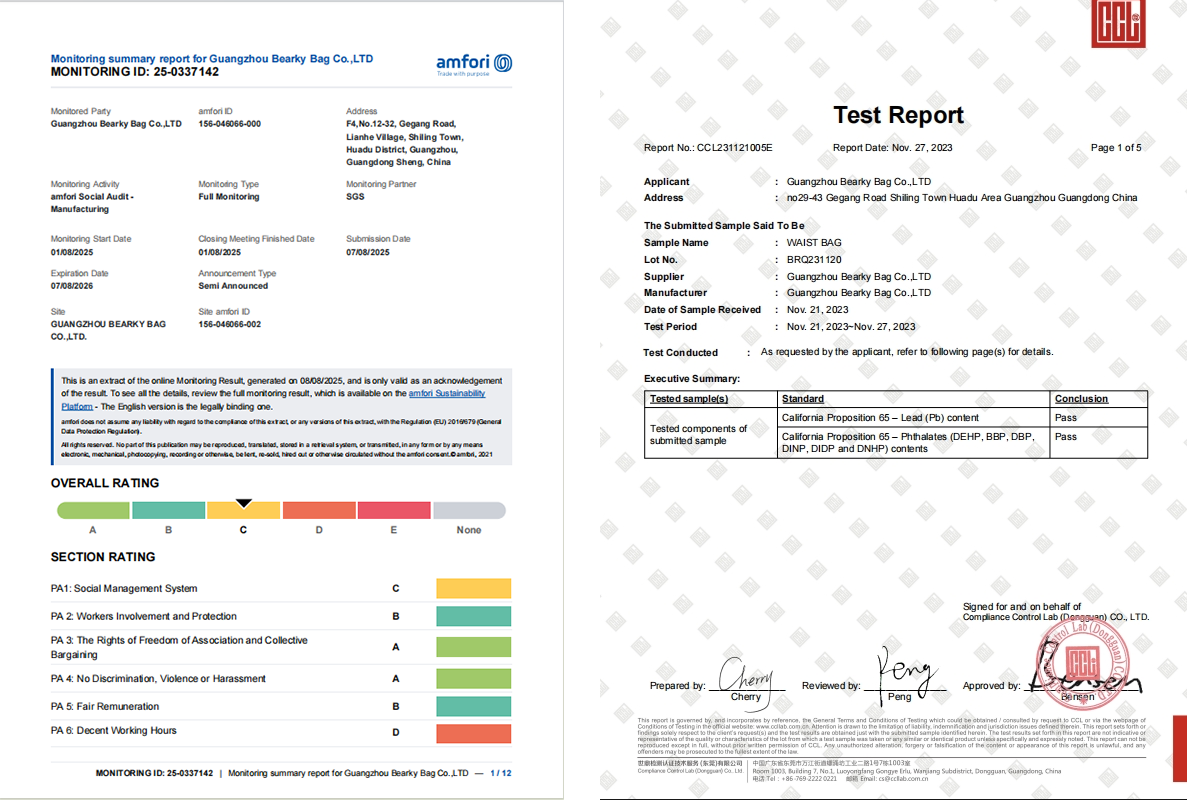 BEARKY cosmetic bag factory BSCI social compliance audit certificate
